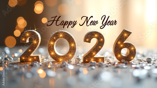 Sparkling Celebration: A Festive 2026 Happy New Year Greeting with Bokeh Lights
