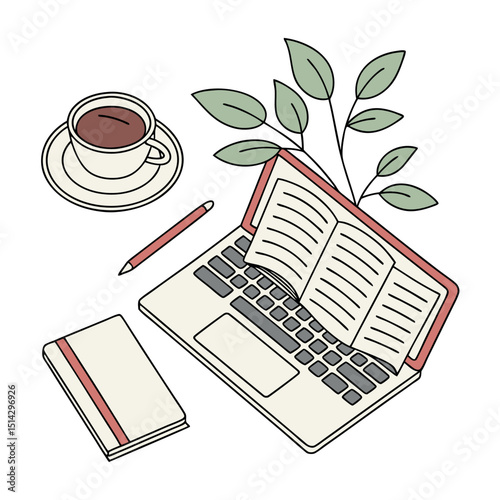 Minimalist home office workspace with laptop and coffee