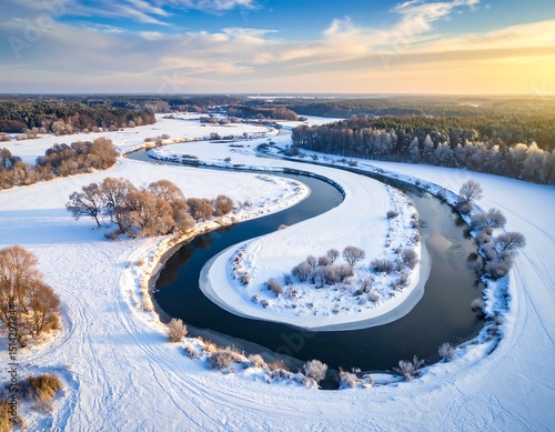 Scenic winter river bend