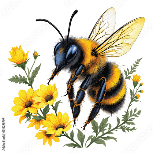 bee on flower Cartoon Vector Illustration isolated