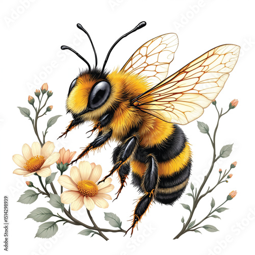 bee and flower Cartoon Vector Illustration isolated