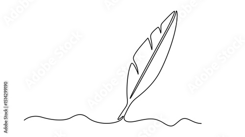 A Simple Continuous Line Art of a Feather Quill Pen