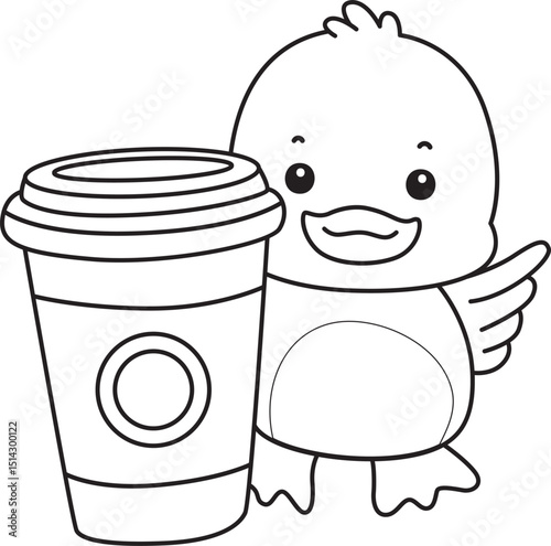 Lineart of Cute Duck icon. Outline of Funny baby Duck animal series stock illustration. life of fluffy Duck designs.