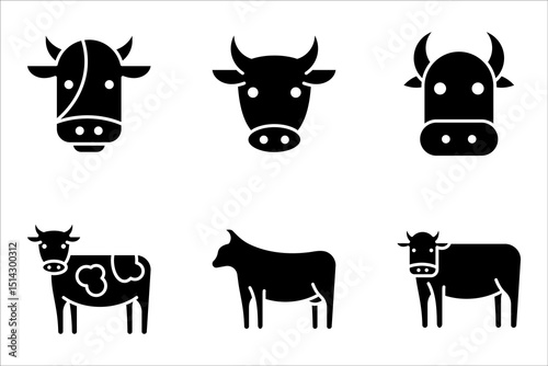 Cow line icon set, outline style icon for web site or mobile app, animals and livestock, vector illustration on white background