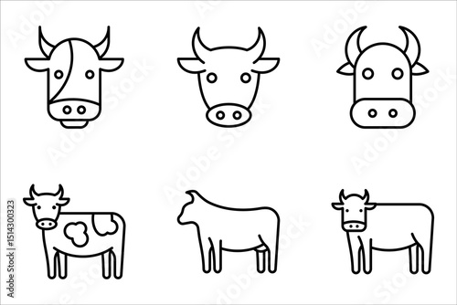 Cow line icon set, outline style icon for web site or mobile app, animals and livestock, vector illustration on white background