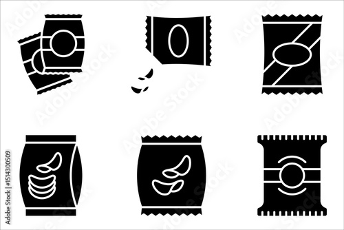 snacks icon set, snack potato chips food design, vector illustration on white background
