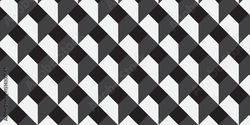 Seamless pattern with hexagon cube geometric pattern. Black squares abstract cubic background. Vector mosaic and wall business design.	
