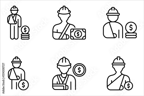 Worker compensation icon set.  Containing expense, first and kit, work, vector illustration on white background
