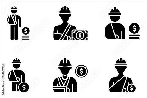 Worker compensation icon set.  Containing expense, first and kit, work, vector illustration on white background