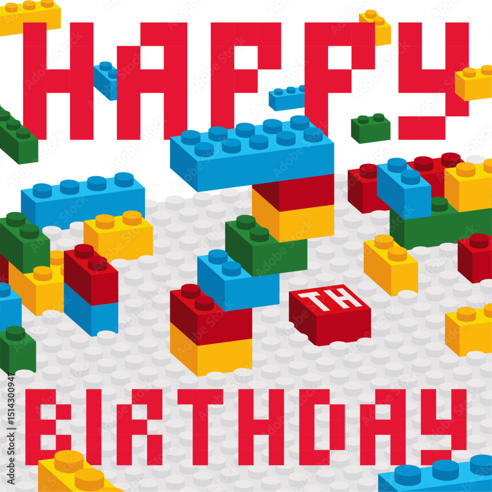 Obraz premium Colorful Building Block Style Happy 7th Birthday Vector Illustration