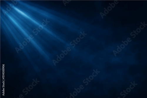 Abstract dark blue sky with light rays and a hint of smoke texture.