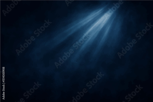 Abstract dark blue sky with light rays and a hint of smoke texture.