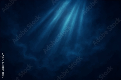 Abstract dark blue sky with light rays and a hint of smoke texture.
