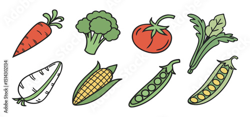 Colorful hand drawn illustration of various fresh and delicious vegetables perfect for healthy eating and cooking