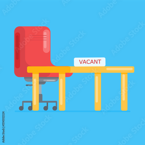 flat illustration with empty employee chair and paper containing vacancy writing