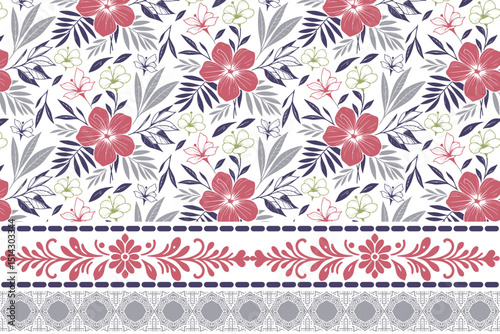 flower sketch seamless pattern, outline border one line design, trendy wrapping paper print, nature inspired textile texture, women fashion fabric

