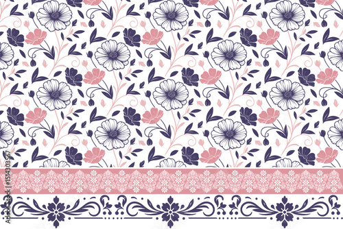 seamless floral wallpaper pattern, flower outline texture design, cotton rose textile sketch, trendy fashion hand drawn print, wrapping paper fabric

