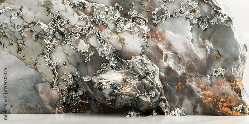 Textured Natural Stone Surface with Metallic and Crystal Inclusions