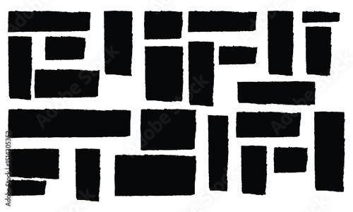 A Collection of Abstract Black Brush Square and Rectangle Shapes Vector Set.