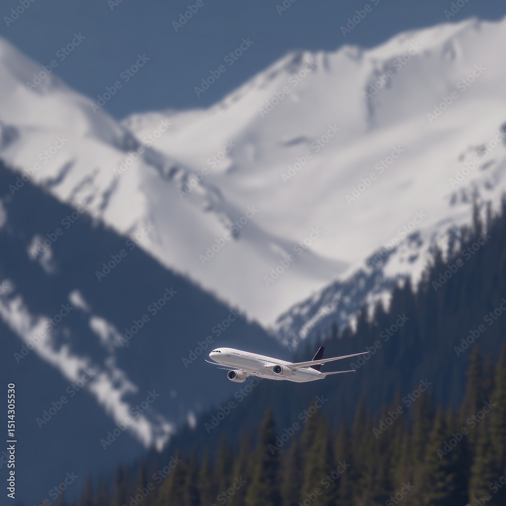 Fototapeta premium Airplane over snowy mountains