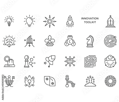 Innovation & Teamwork Icons – Business Solutions Set (64x64 Line Icons)

