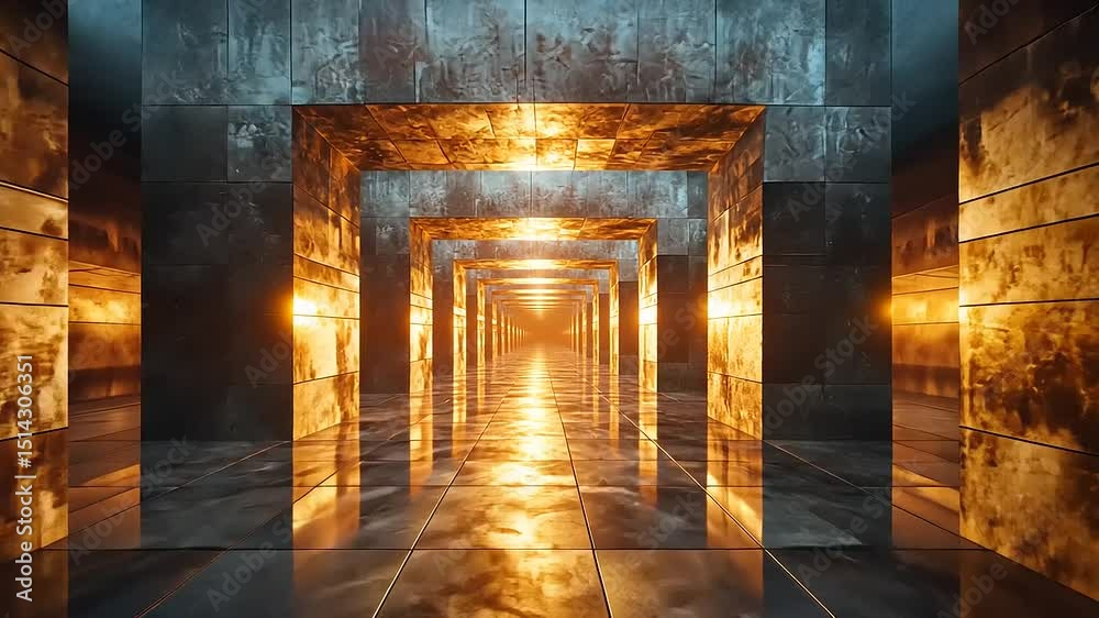 Abstract endless tunnel with glowing light, futuristic and modern architectural design