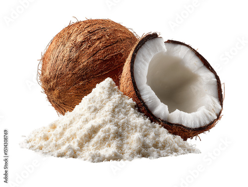 Wallpaper Mural Brown Coconut and Pile of Coconut Flour on Transparent Background, PNG Torontodigital.ca
