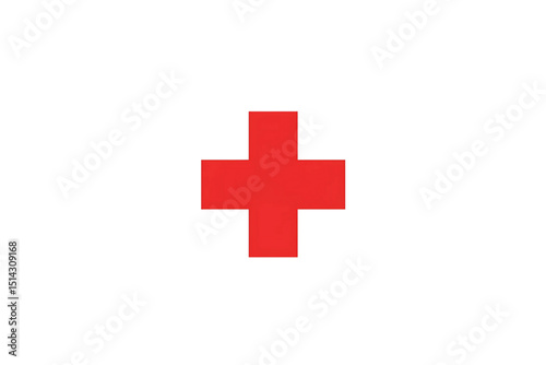 Bold red plus sign symbol, isolated on a white background for medical, health, or educational designs