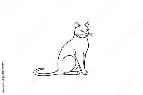 Sitting cat with a calm expression, isolated on a white background for pet-related, lifestyle, or branding designs