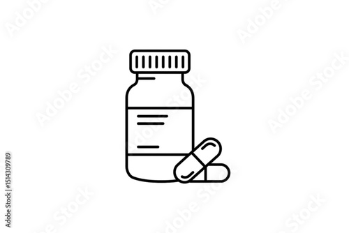 Medicine bottle with pills, isolated on a white background for healthcare, pharmaceutical, or medical designs