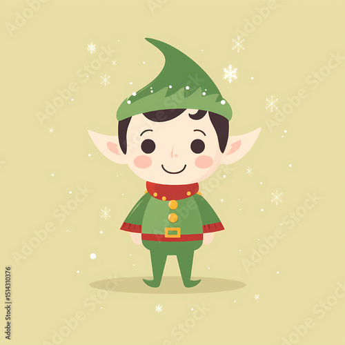 Cheerful Elf Character Illustration, Holiday Theme, Whimsical Environment, Playful Viewpoint, Enchanting Concept