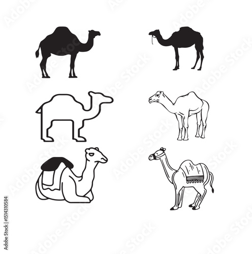  Camel Icon Collection in Modern Style.....Black and white camel....