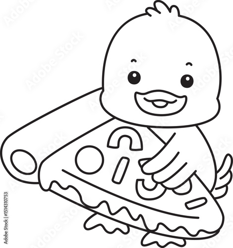 Lineart of Cute Duck icon. Outline of Funny baby Duck animal series stock illustration. life of fluffy Duck designs.