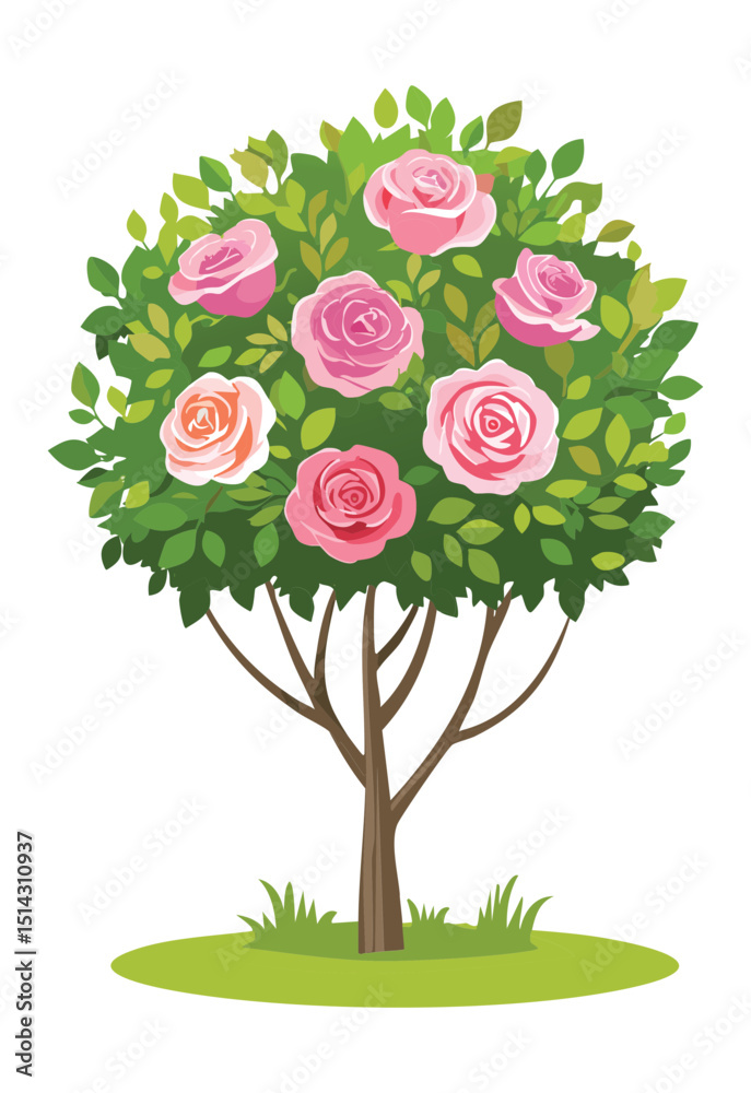 Fototapeta premium Pink Roses Topiary Tree Illustration