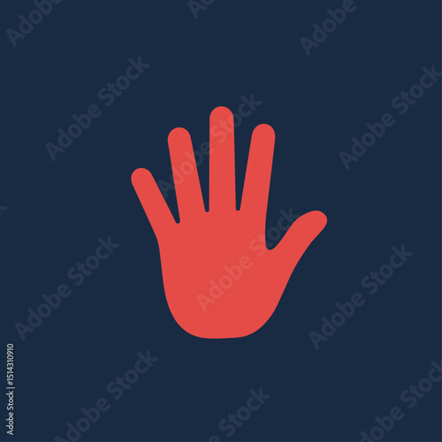 Red Hand Icon Stop Sign, High Five, Gesture Symbol, Simple Illustration