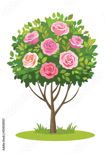 Pink Roses Topiary Tree Illustration