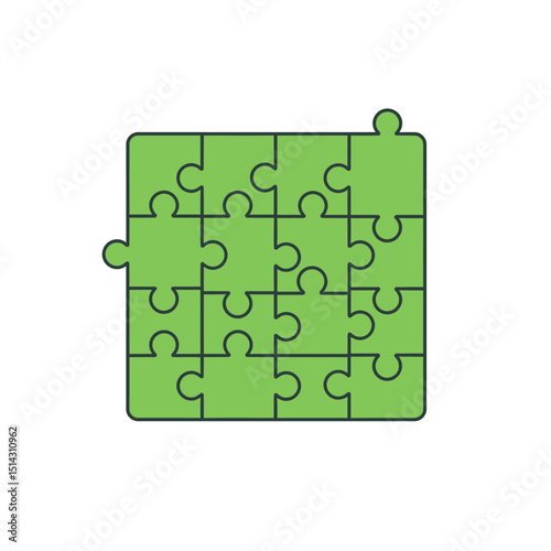 Green Jigsaw Puzzle Teamwork, Problem Solving, and Collaboration Concept Illustration