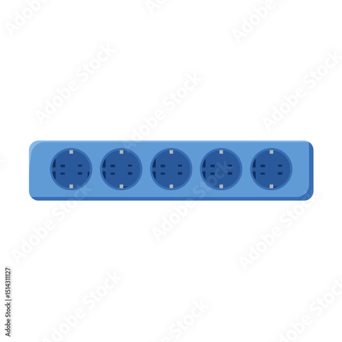 Blue Five-Outlet Power Strip Illustration Clean and Simple Design for Electrical Projects