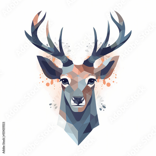 Geometric Deer Portrait: A stunning geometric deer head illustration, with intricate details and a modern aesthetic, embodies the elegance of nature and the precision of digital art.