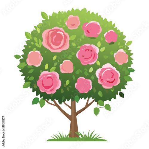Pink Roses Topiary Tree Illustration