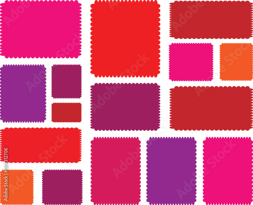Color squiggle stories zigzag frame set. jagged rectangular shape box element set with zigzag 
and square scalloped frames. Elements for design of text box, badge, banner. Colorful wavy kalarful