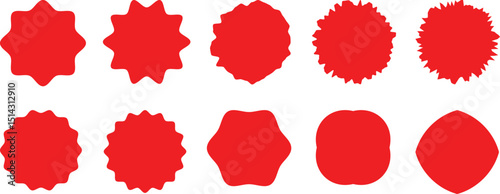 Red starburst sticker set. Special offer price tag. Price sticker, sale sticker, starburst, quality mark, retro silhouette. red badges. Star burst shape tags for price. Red sale tag.price tag, starbur