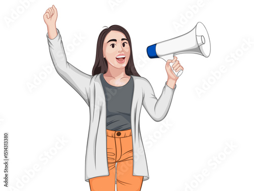 Professional speaker with megaphone Vector illustration flat design. Vector Illustration of Action Plan Illustration Design. Planning, Objective, Vision, Target, Strategy, Workflow.