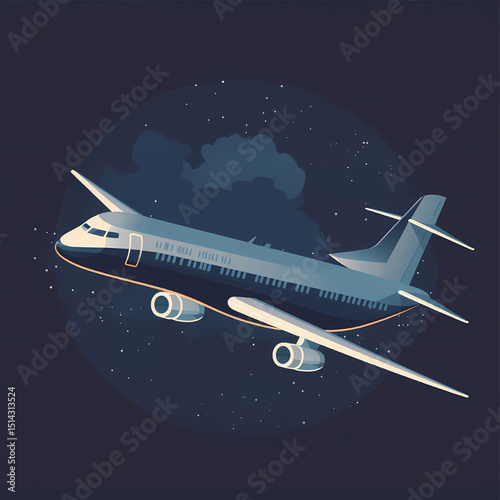 Night Flight Celestial Journey Above the Clouds - Airplane Soaring Through Starry Skies