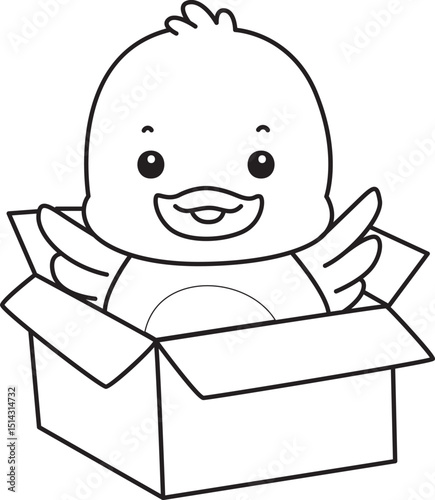 Lineart of Cute Duck icon. Outline of Funny baby Duck animal series stock illustration. life of fluffy Duck designs.