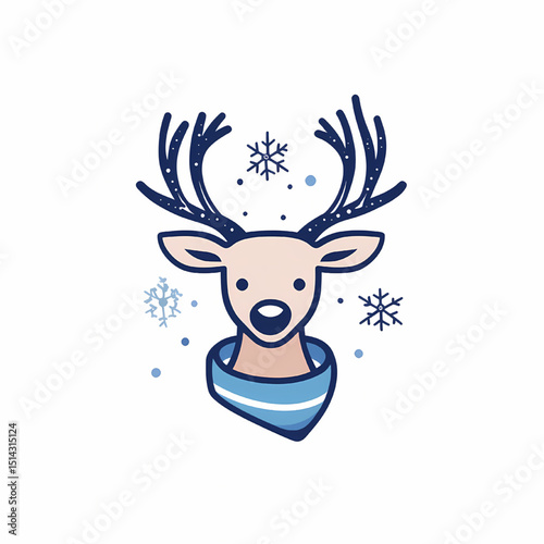 Festive Reindeer Illustration: Adorable reindeer adorned with winter elements, perfect for holiday designs, embodying warmth, cheer, and the spirit of winter.