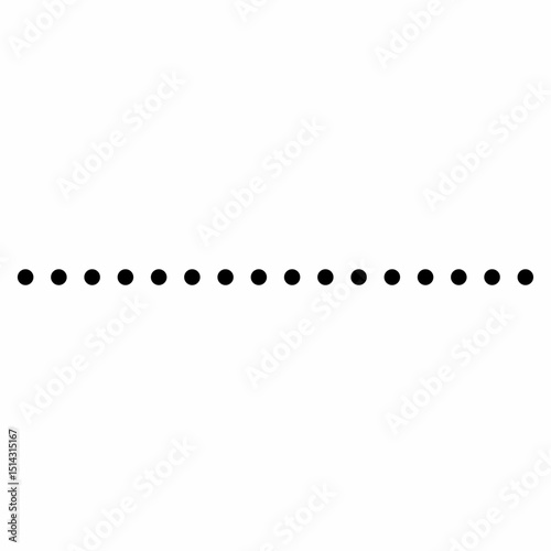 Minimalistic dotted line vector, aligned black dots in horizontal row. Ideal for graphic design, infographics, dividers, pattern creation, packaging.