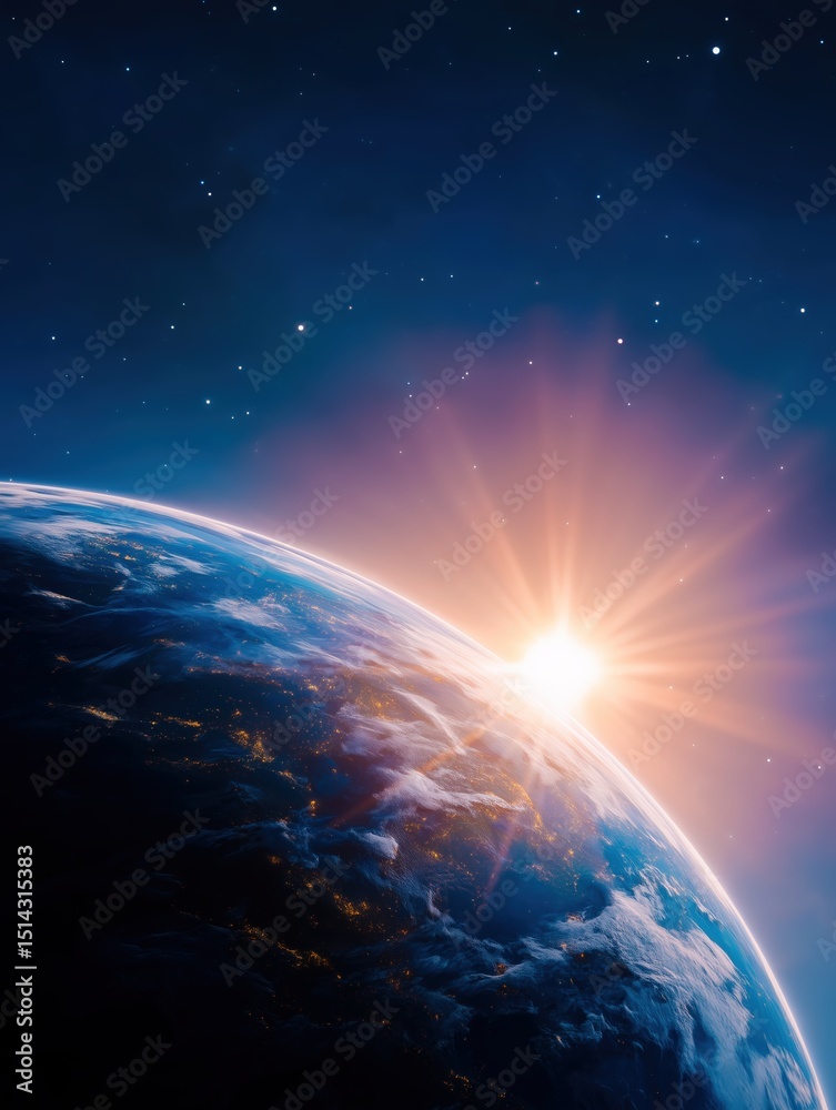Fototapeta premium Stunning view of Earth with a sunrise from space.