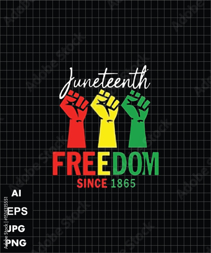 Juneteenth Vector Graphic with Raised Fists Symbolizing Freedom and the Celebration of Emancipation.