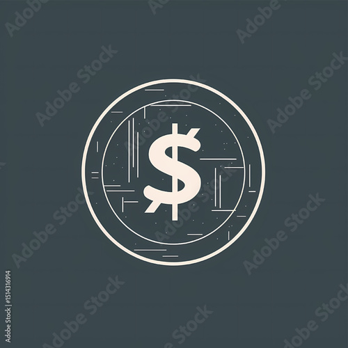 Symbol of Wealth: A minimalist illustration of a dollar sign, embodying financial abundance and value within a structured circular frame.